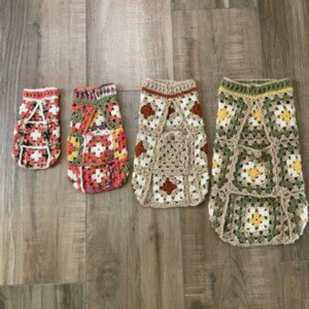 Dog Sweater Large Crochet Granny Square Green Brown Pink - Picture 11 of 11